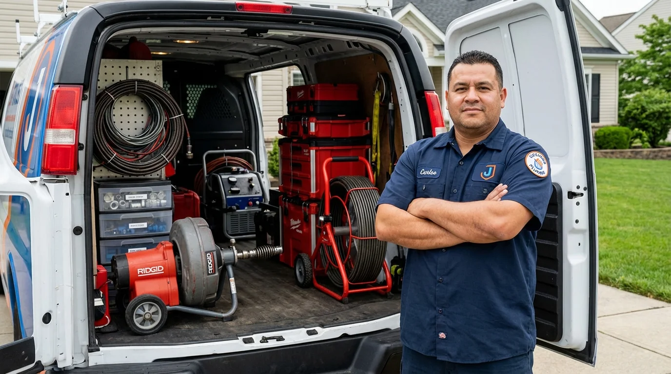 Professional drain cleaning equipment and Johns Plumbing LLC plumber in Deville