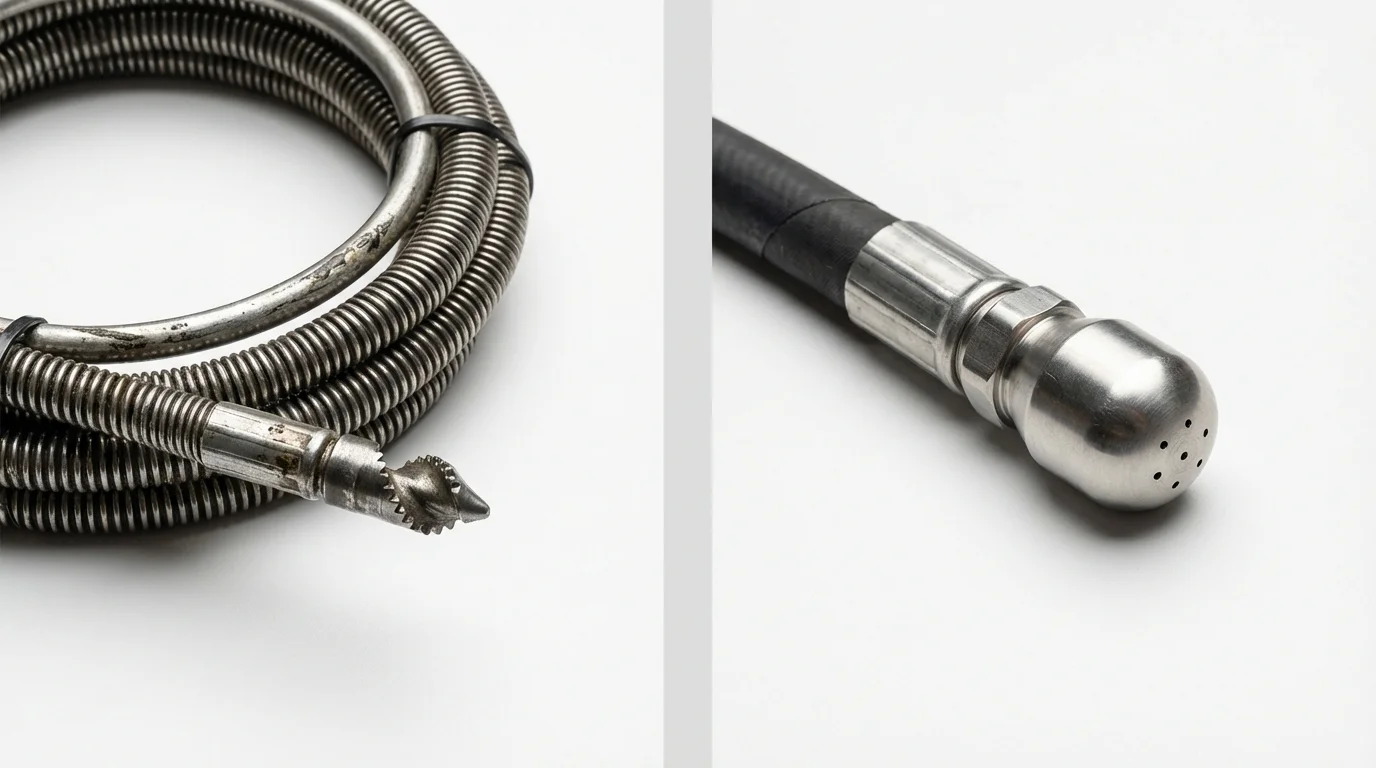 Drain snake cable and hydro jetting nozzle used for drain cleaning in Deville, LA