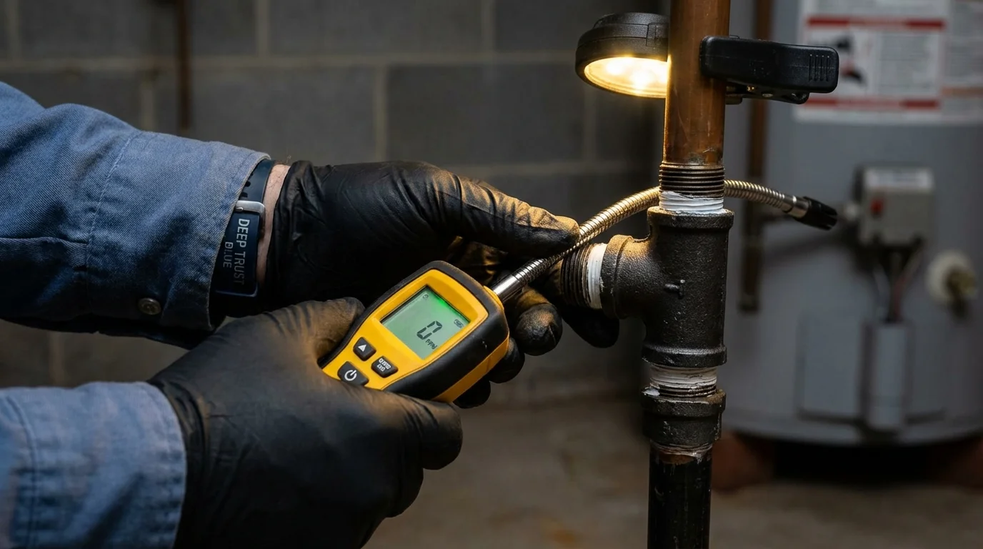 Gas leak detection with electronic sniffer by Johns Plumbing LLC in Deville
