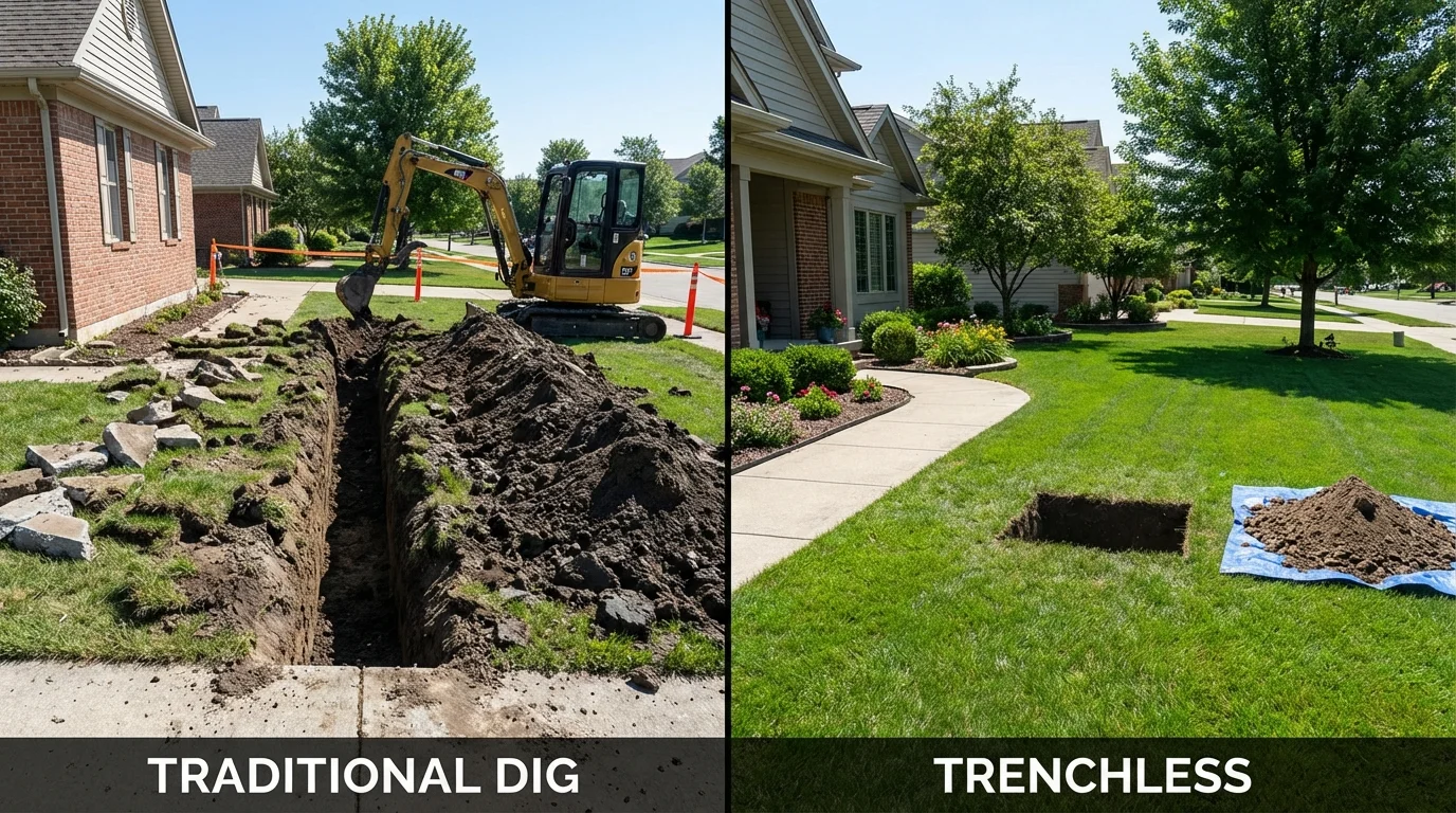 Trenchless sewer repair with minimal yard damage versus traditional excavation in Deville, LA
